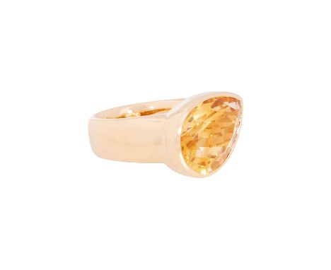 LÜTH BIJOUX Ring mit facettiertem Citrintropfen, 16x12 mm, schöne gelbe Farbe, mit kleiner Bestoßung und etwas berieben, GG 1