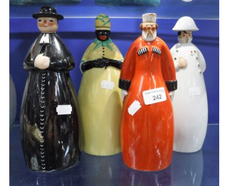 FOUR ROBJ DECANTERS, each decanter  depicting a character including a Priest and others
