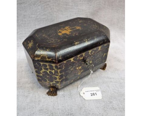 A CHINESE EXPORT LACQUER WORK TEA CADDY with twin internal canisters 