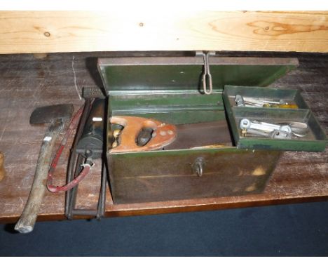 A VINTAGE 'DUNLOP' FOOT PUMP and a metal tool case containing various tools
