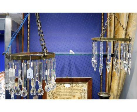 TWO SIMILAR HANGING LIGHT FITTINGS with cut clear glass drops