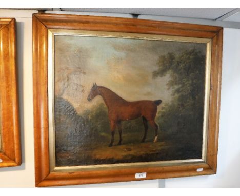 AFTER JOHN NOST SARTORIUS; PORTRAIT OF A HORSE IN A LANDSCAPE indistinctly signed and dated 1819 oil on canvas in a maple fra