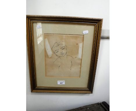 A MINIMALIST PORTRAIT OF A BOY, ink on paper and a Gordon Kelsey signed print