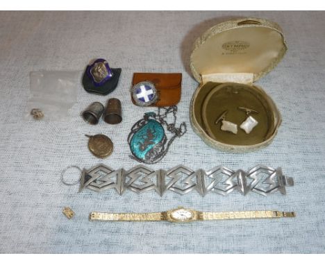 A MEXICAN SILVER BRACELET and a platinum ring and a collection of other jewellery