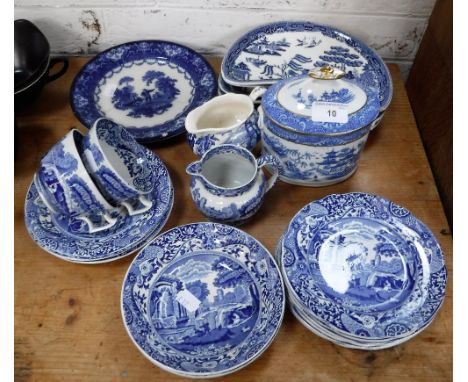 THE RESIDUE OF A COPELAND SPODE ITALIAN BLUE AND WHITE TEASET and other blue and white china items