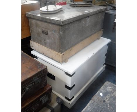 A LARGE 19TH CENTURY PAINTED PINE TRUNK and another similar