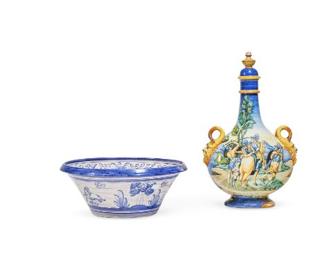 AN ITALIAN MAIOLICA PILGRIM FLASK AND COVER IN SIXTEENTH CENTURY URBINO STYLE  LATE 19TH CENTURY Possibly from the studio of 