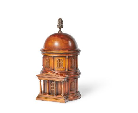 THEODORE ALEXANDER, A VARNISHED WOOD SCALE MODEL OF A TEMPIETTO OR DOMED BUILDING  MODERN 69cm high, 37cm long 