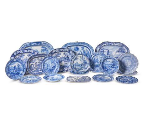 A SELECTION OF OF STAFFORDSHIRE BLUE AND WHITE PRINTED PEARLWARE AND POTTERY  VARIOUS DATES 19TH CENTURY  Including Spode exa