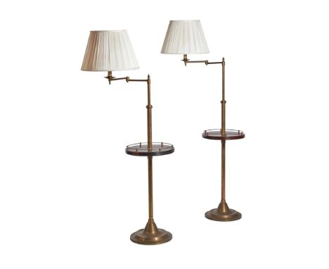 A PAIR OF MAHOGANY AND BRASS ADJUSTABLE FLOOR LAMPS/READING LAMPS   BY BESSELINK AND JONES, LONDON, 20TH CENTURY  Each with a