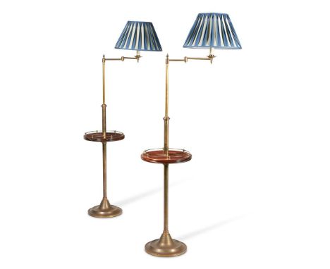 A PAIR OF MAHOGANY AND BRASS ADJUSTABLE FLOOR LAMPS/READING LAMPS   BY BESSELINK AND JONES, LONDON, 20TH CENTURY  Each with a