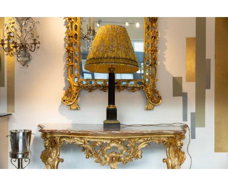 A patinated and gilt-bronze column table lamp, late 19th/early 20th century, French, shade not included,16cm wide16cm deep57c