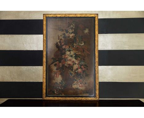 Dutch School, 18th century Still life of a vase of summer bloomsoil on panel130 x 83cm, in a carved giltwood frameCondition R