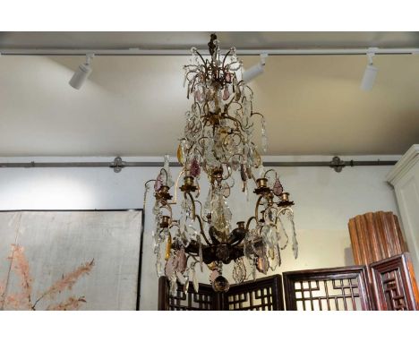A gilt-bronze and cut-glass birdcage chandelier, mid-19th century, French, with eight branches, cut-glass spires, clear, amet