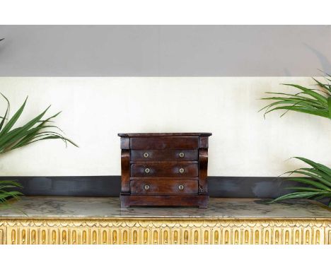 A miniature mahogany commode, 19th century, French, fitted with four long drawers, 37cm wide20cm deep30cm highCondition Repor