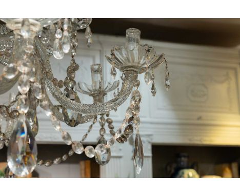 A large crystal glass twelve-light chandelier, 18th century, possibly Belgian, Liège, with lustre swag and pendant-hung branc