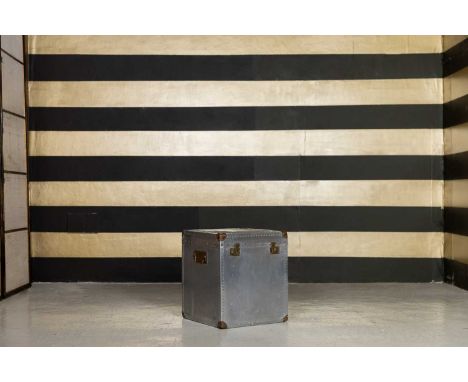 An aluminium and brass-mounted aviator trunk, 20th century, 51cm wide51cm deep61cm high
