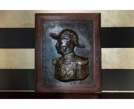 Albert Desenfans (Belgian, 1845-1938), early 20th century, French, a bronze relief-cast portrait plaque of a Belgian general,