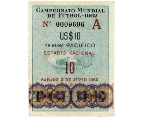 Eintrittskarte WM1962 - Campeonato Mundial de Futbol 1962. Estadio Nacional. 2.6.1962. (Gruppenspiel Chile - Italien), 9x6,5 