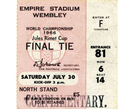 Eintrittskarte WM1966 - Finale: England - Deutschland am 30.7.1966 im Empire Stadium Wembley. 8,5x9 cm. - Original Ticket vom