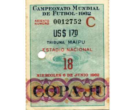 Eintrittskarte WM1962 - Campeonato Mundial de Futbol 1962. Gruppenspiel Deutschland - Chile am 6.6.1962 im Estadio Nacional. 