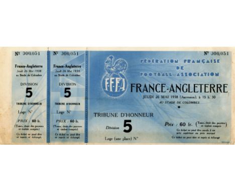 Eintrittskarte 1938 - Offizielle Eintrittskarte zum Länderspiel "France - Angleterre 26 mai 1938 Paris" (Frankreich - England