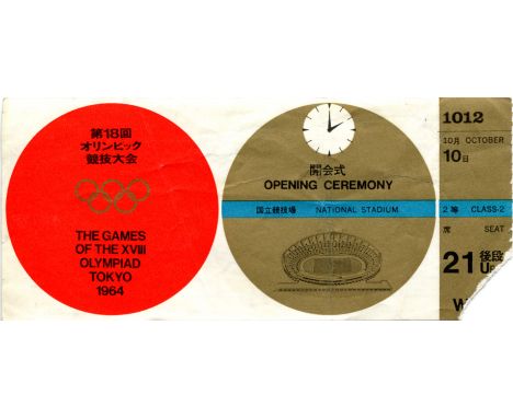 Eintrittskarte OSS1964 - Ticket The games of the XVIII Olympiad 1964. Opening Ceremony.18x8 cm. - Seltene Eintrittskarte von 
