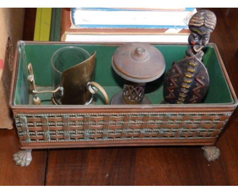 A small copper plant trough and three other items (4)