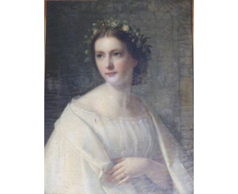 Guido Schmitt (1834-1922) – oil on canvas – Portrait of a young bride, signed, indistinctly dated &amp; inscribed 'Heidelberg