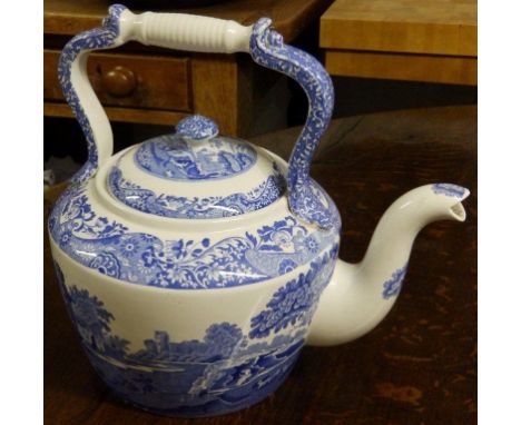 A Spode Italian pattern blue & white tea kettel, 12” across