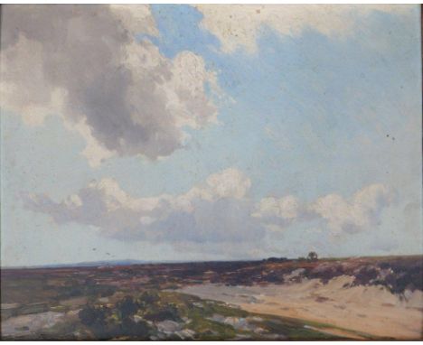 Frederick John Widgery – oil on panel – 'Haldon Moors, Near Exeter, N.W. Wind, Aug 1928', signed , 12.5” x 15.5”