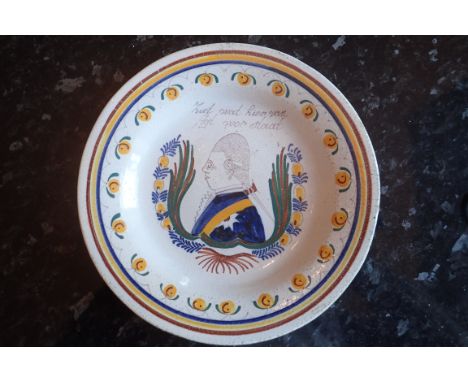 A delft polychrome Royal portrait charger – Prince Of Orange