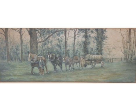 Miss Carey – watercolour – Horse team logging, 1931 and an old religious photographic print (2)
