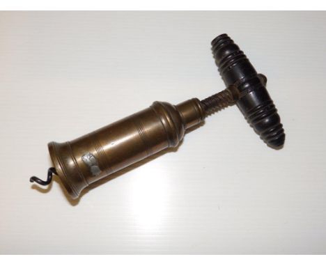 A bronze barrel corkscrew – badge missing, worm incomplete