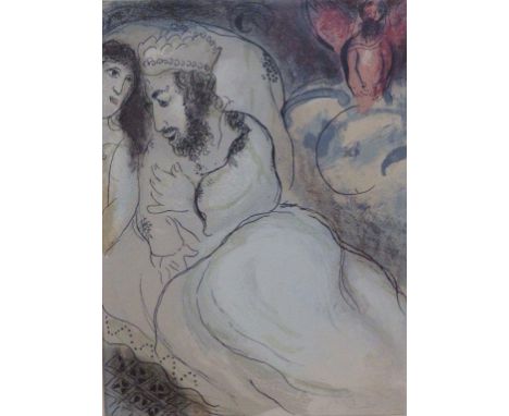 Marc Chagall – colour lithograph – 'Sara Et Abimelech', inscribed in pencil to verso '55/97 prix 250F',  13.5” x 10”