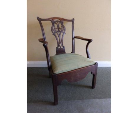 A Georgian mahogany carver chair/commode – cut down, Height 36”, Width 26”