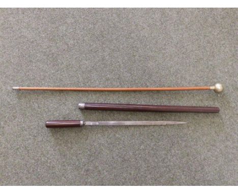 A swagger stick – 'Dean Close School' and a short sword stick (2)