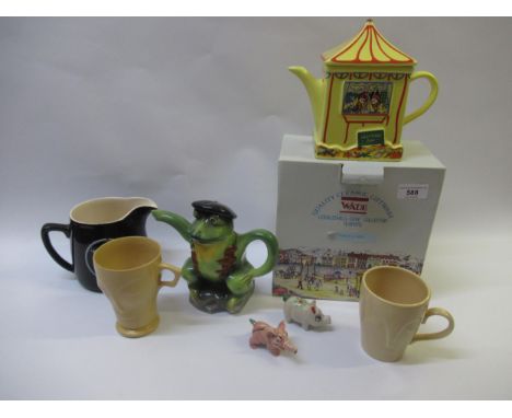 Wade Punch and Judy teapot, boxed, two Bournvita mugs, a Wood frog teapot, Wade whisky jug and two Shamrock animals