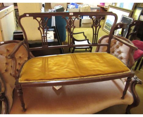 Edwardian mahogany and line inlaid five piece drawing room suite comprising:  two seat sofa, pair of open armchairs and pair 
