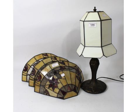 Modern Tiffany style table lamp, together with a set of three Tiffany style wall light shades