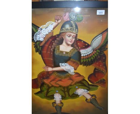 20th Century South American mixed media portrait of Angel Miguel, 79 x 59cm, framed, together with a similar portrait ' The V