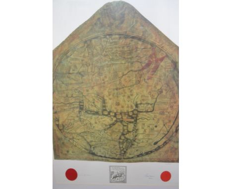 Limited Edition colour print of the ' Mappa Mundi ', signed by the Bishop of Hereford and the Dean of Hereford Cathedral, No.