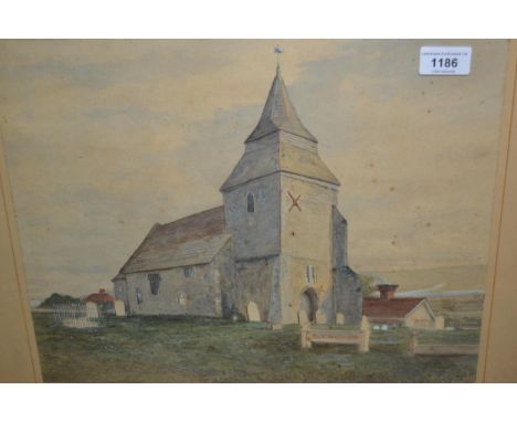 S.E. Field, watercolour of Keymer Church, dated 1864, gilt framed, 32 x 40cm, together with another watercolour by E,N. Barcl