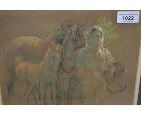 Harold Dearden, pencil and chalk drawing, 'Bringing in the Cart Mare and Foal', framed, inscribed verso, 22 x 26cm