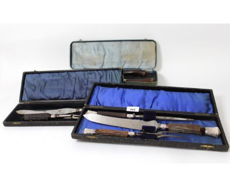 Matching set of three late 19th / early 20th Century antler handled carvers having silver finial and collet dated 1923, two b