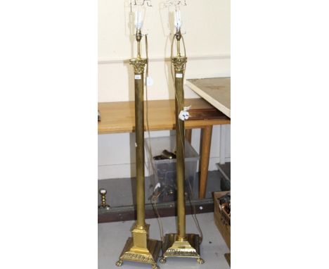 Near pair of modern brass Corinthian column lamp standards, 125cm high excluding lamp fittings