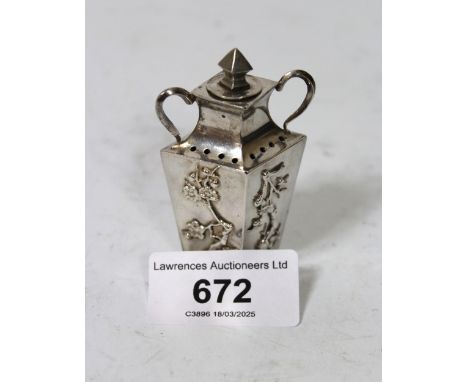 Chinese silver condiment cast with flowers, makers mark L.W.