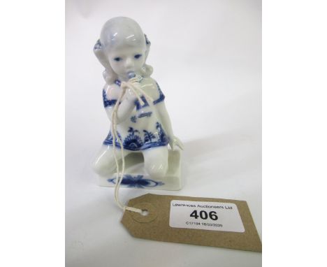 Royal Copenhagen porcelain figure of a kneeling girl playing a horn, No. 4796, 10cm highIn good condition, no damages. 1st qu