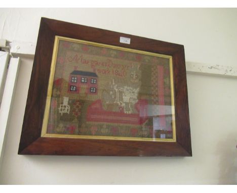 19th Century framed sampler by Margaret Davys, 1840, framedGenerally in good condition.