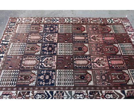 Modern Bakhtiari carpet of repeating panel design with borders, 306 x 196cm